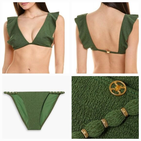 ViX Women's Green Firenze Liz Triangle top 2 Piece Seersucker bikini size M/XS - Picture 1 of 14